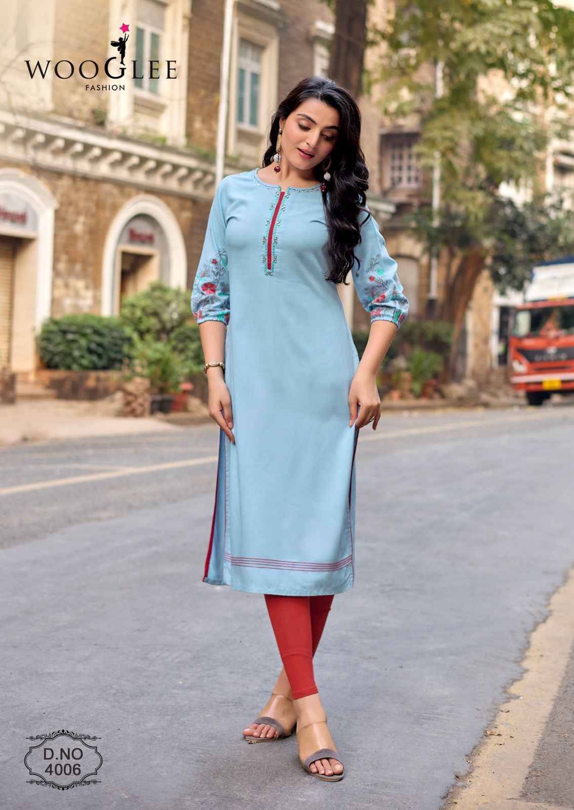 Aarvika By WOOGLEE 4001 To 4006 Series Designer Casuals Wear Collection Rayon Kurtis With Tread & Hand work At Wholesale Price